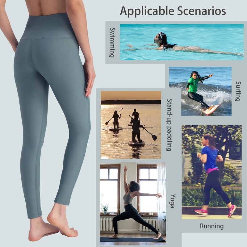 Ubestyle UPF 50+ High Waist Women's Swim Pants Swim Leggings Swimming Tights Rash Guard Pants Sun Protective (Myterious/Green, L) - Image 4
